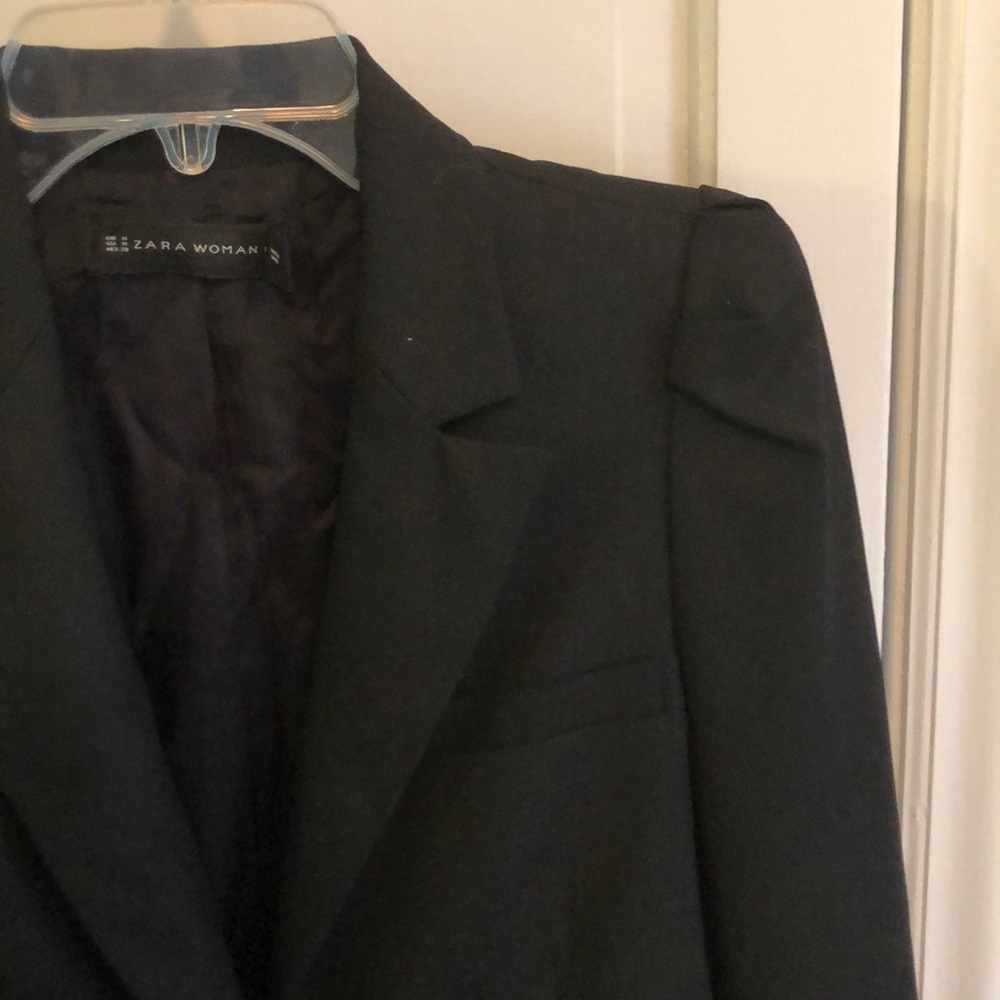 Zara black blazer puffed shoulders Sz M